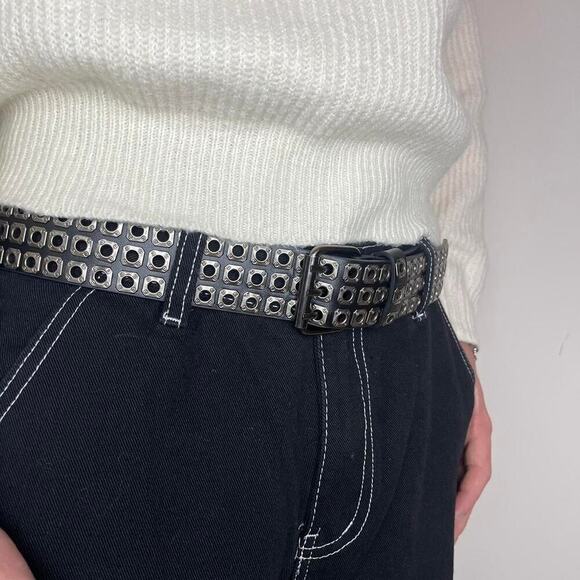 y2k style round studded black and silver velour grunge emo belt - Picture 5 of 8